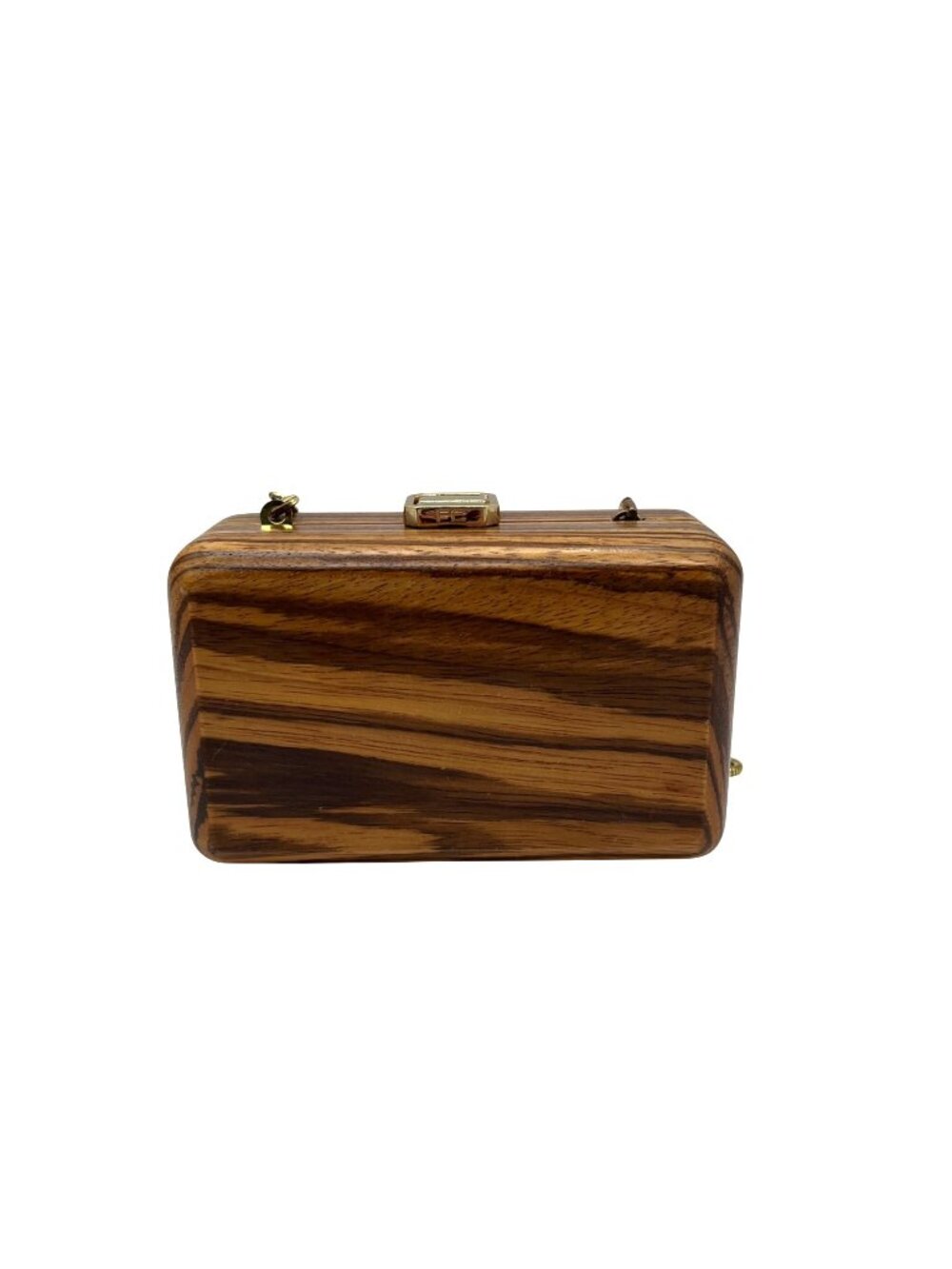 Brown Wood-Grain Box Clutch